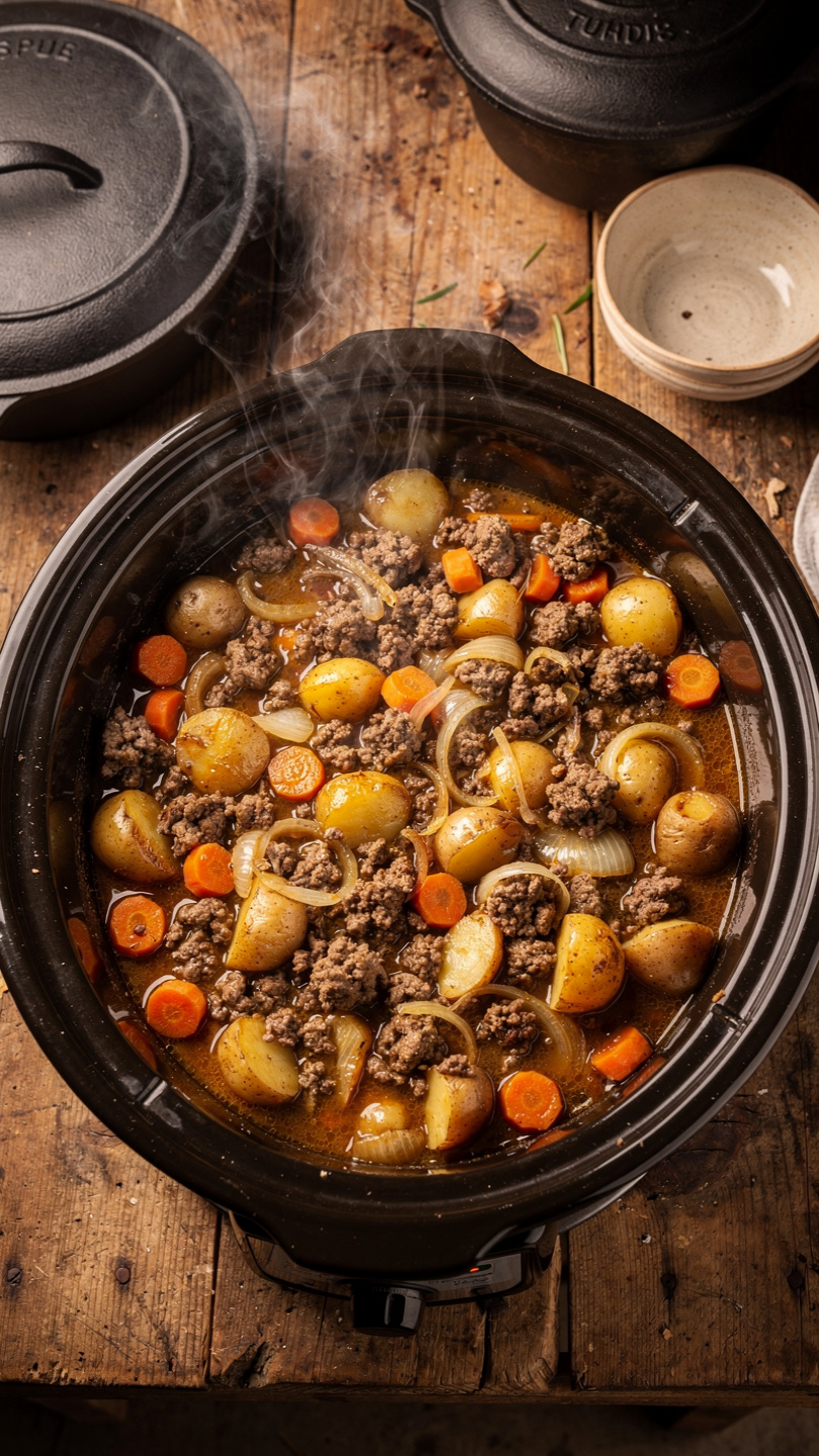 Slow Cooker Ground Beef Taco Pasta