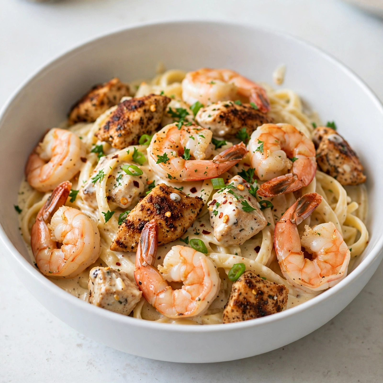 Cajun Chicken and Shrimp Alfredo