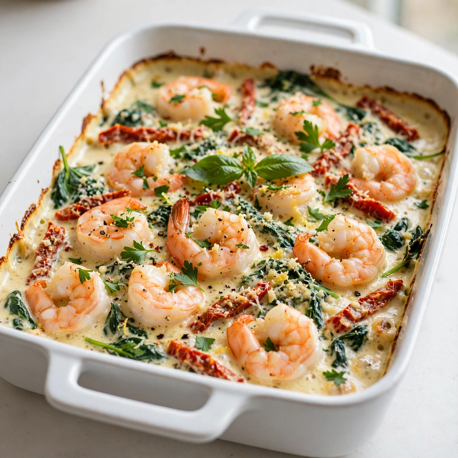 Creamy Tuscan Shrimp Bake