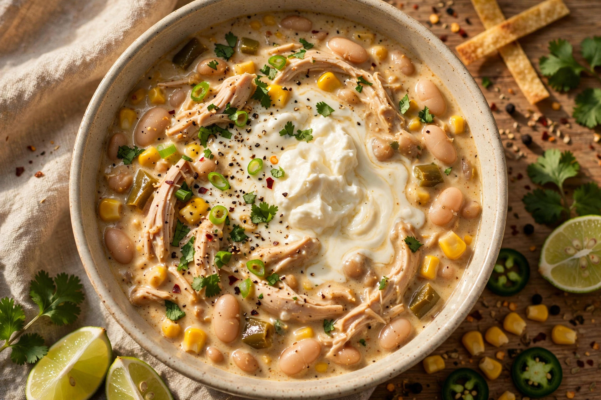Crockpot White Chicken Chili with Cream Cheese